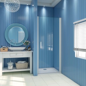 AICA Nischentür, 90x185cm, Alu Silber Matt, Drehtür aus ESG Glas für Dusche.