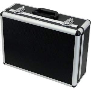 Famex Werkzeugkoffer, gefüllt mit Werkzeug, Alukoffer mit Tragegriff und silbernen Verschlüssen.