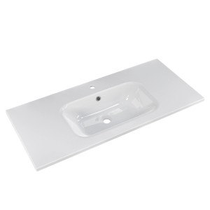 Weißes Pelipal Mineralmarmor Waschbecken Quantum 07, 101 cm, für Einzelwaschtische.