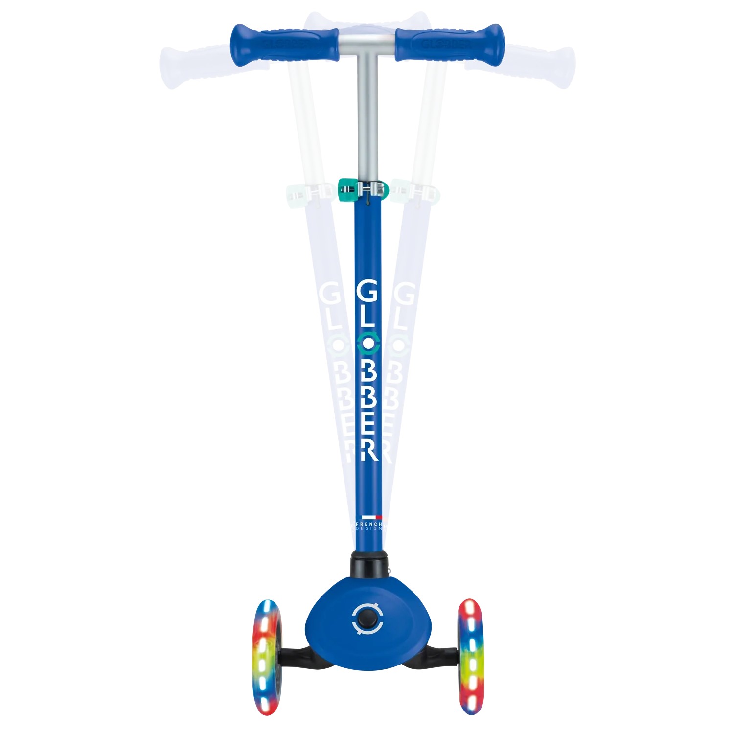 Globber Primo Lights Tretroller Kinder 120/80 mm ABEC 9 3-Rädrig Höhenverstellbar LED-Leuchtrollen Dunkelblau_6