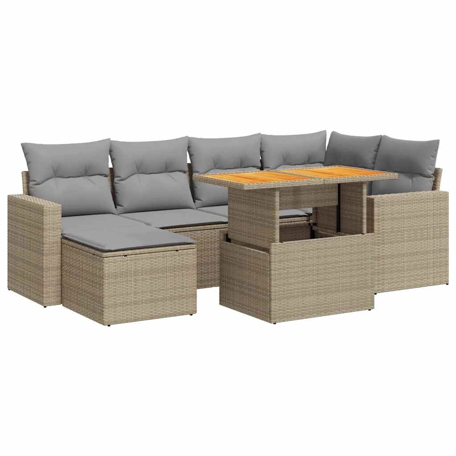 vidaXL 7-Tlg Garten-Sofagarnitur mit Kissen Beige Poly Rattan 3327062 günstig online kaufen