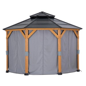 Graue Vorhänge für Sunjoy Zedernholz Gazebo 395x395 cm. Sichtschutz und Wetterschutz für Ihre Terrassenüberdachung.