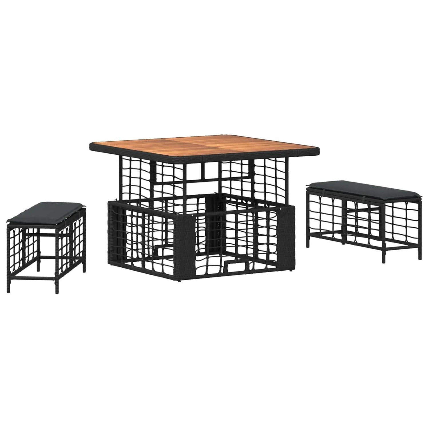 vidaXL Garten Essgruppe mit Kissen 3 Stk Schwarz und Grau 42026756