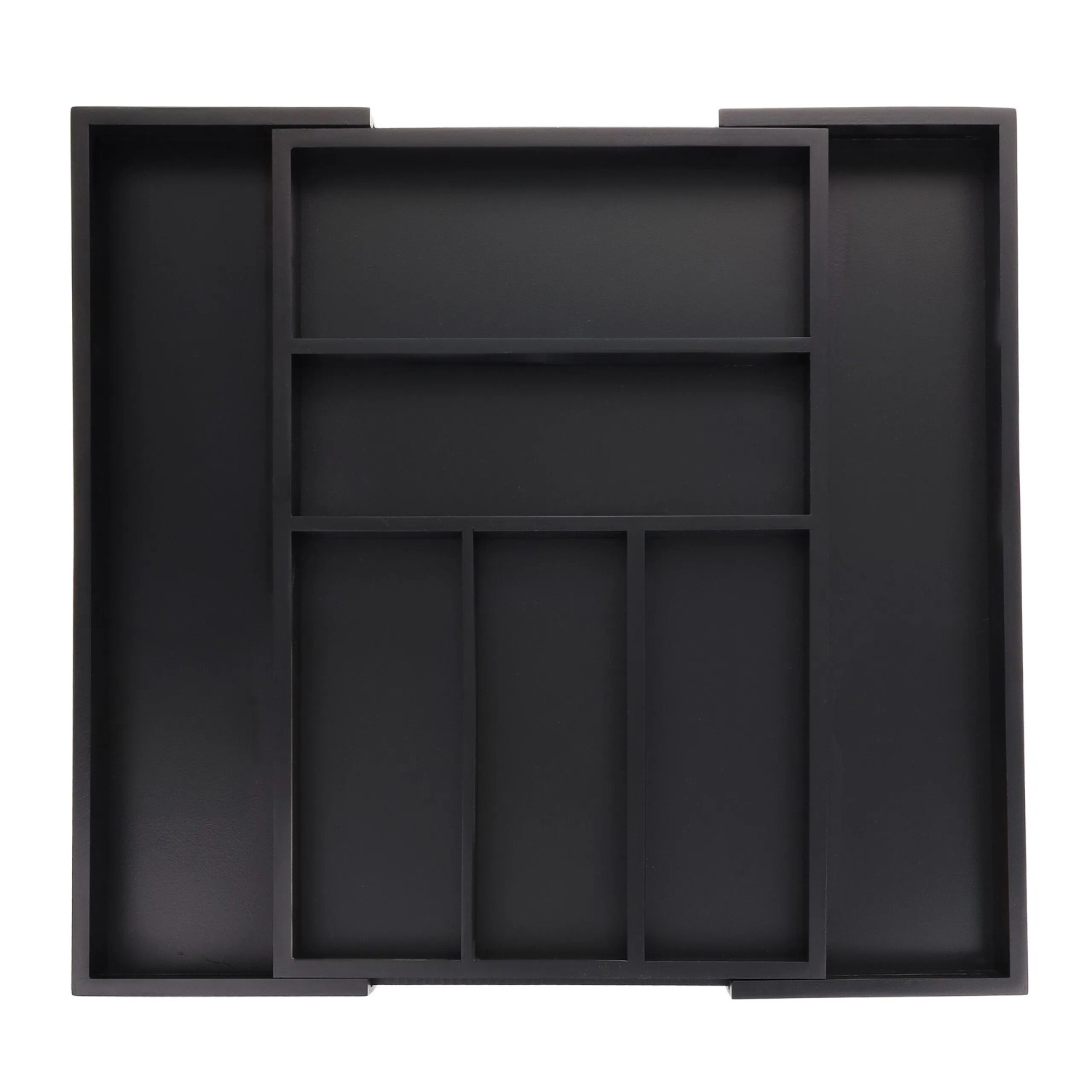 Relaxdays Besteckkasten Bambus MDF Schwarz Ausziehbar Breitenverstellbar 5 cm x 30,5 cm x 46 cm 1,7 kg