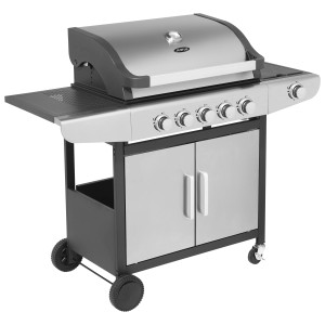 Justus Ares Pro Gasgrill mit 5 Brennern und Seitenbrenner aus Edelstahl.