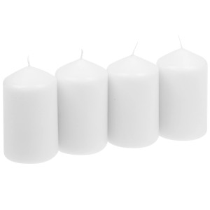 4er-Pack weiße Steinhart Stumpenkerzen (Ø 5,7 cm x 10 cm) für stimmungsvolle Beleuchtung.