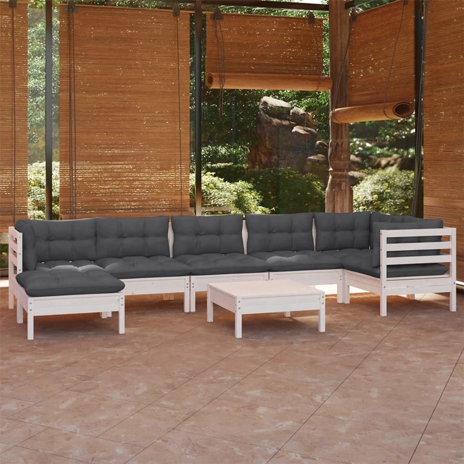 vidaXL 8-Tlg Garten-Lounge-Set mit Kissen Weiß Kiefer Massivholz 3096557 günstig online kaufen