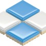 Fliesenmuster: Quadratische Fliesen in Weiß und Blau, geeignet für Bad und Küche.