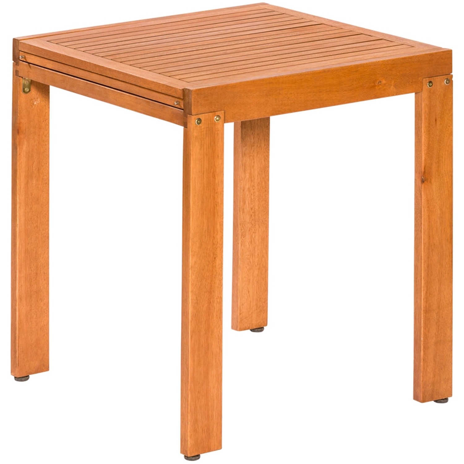 Ausziehbarer Balkontisch aus Eukalyptusholz, 65/130x70 cm, ideal für kleine Balkone.