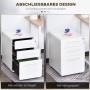 Weißer Vinsetto Rollcontainer mit 3 Schubladen, offen und geschlossen, zeigt das abschließbare Design für Büroschränke.