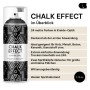 Schwarze COSMOS LAC Kreidefarbe Spraydose "Chalk Effect Holzkohle" mit Produktinfos zu Anwendung & Eigenschaften.