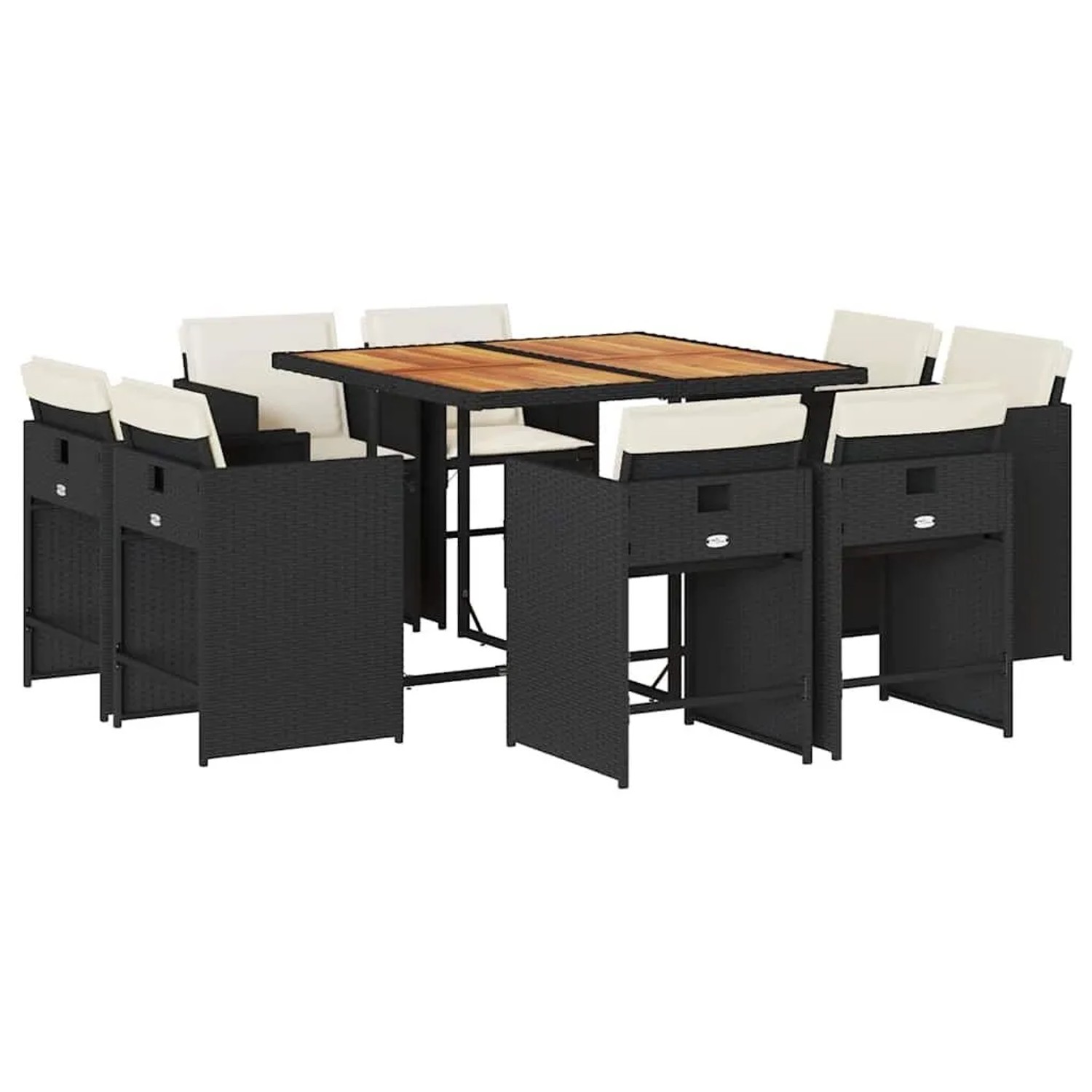 vidaXL 9-Tlg Garten-Essgruppe mit Kissen Schwarz Poly Rattan 3211203