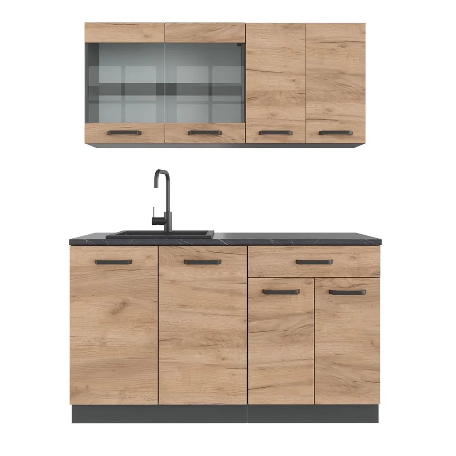 Vicco R-Line Singleküche Goldkraft Eiche Anthrazit 140 cm ohne Arbeitsplatte ohne E-Geräte