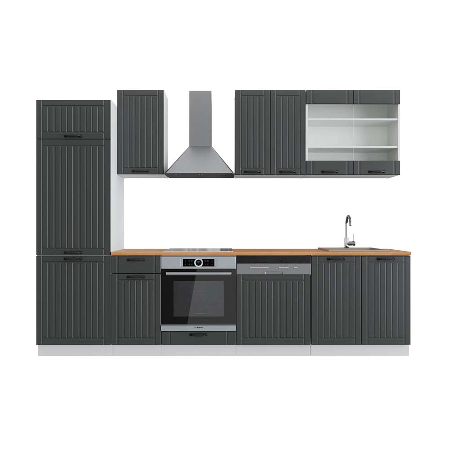 Vicco Fame-Line Küchenzeile Anthrazit Landhaus/Weiß 300 cm AP Eiche günstig online kaufen