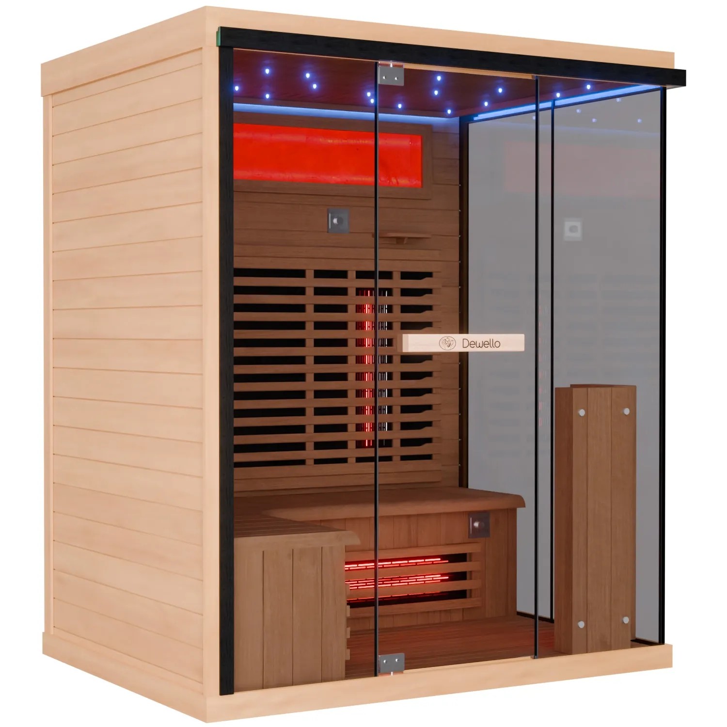 Dewello Infrarotkabine Kenora für 3 Personen, 160x120cm, mit Vollspektrum- und Karbonstrahlern.