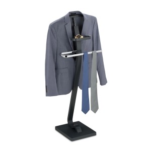 Relaxdays Herrendiener MDF Stahl Grau Silber Freistehend mit Ablage 112 cm x 46 cm x 32 cm 4,9 kg