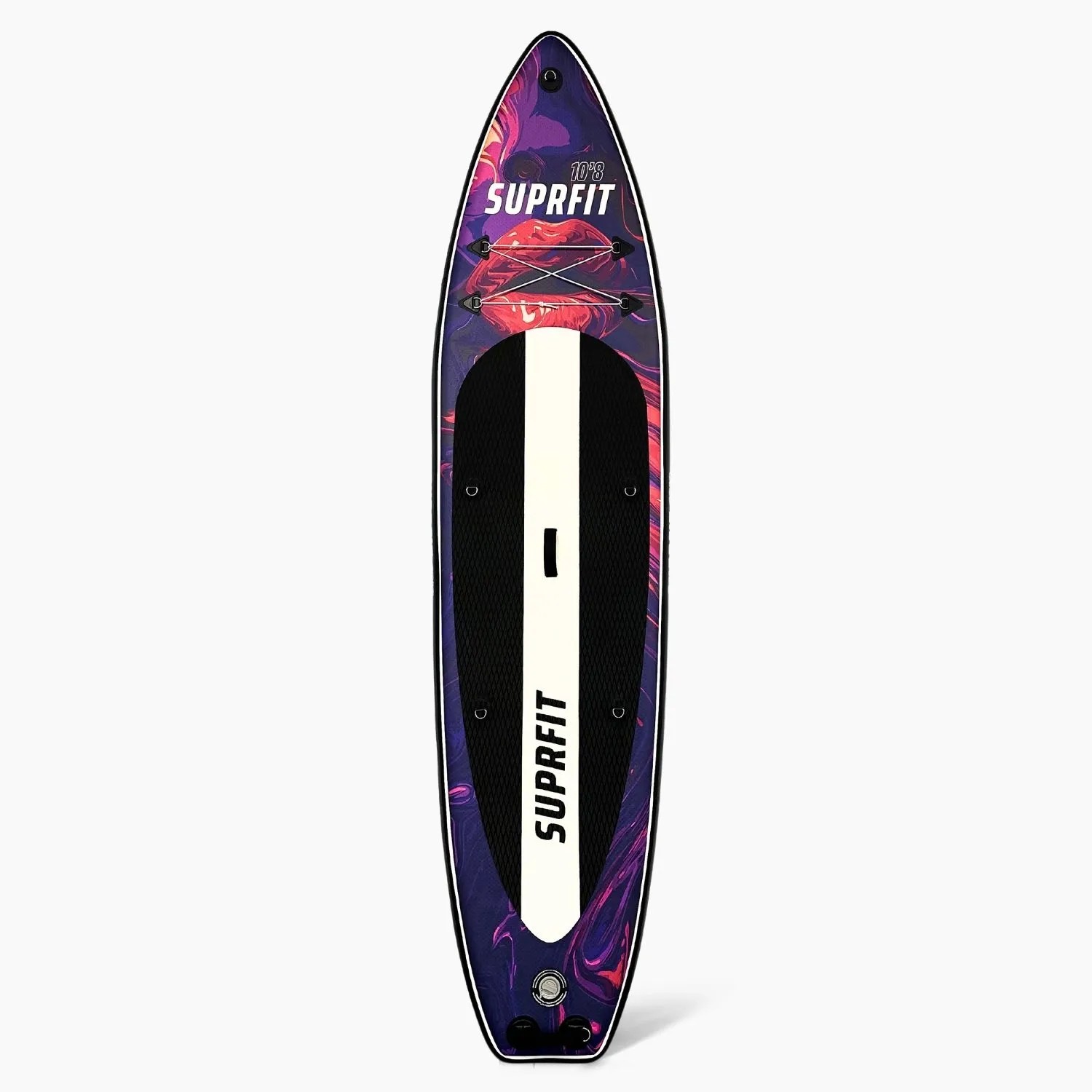 Suprfit Stand-Up Paddling Board Vibrant Lips. Aufblasbares SUP mit rot-violett-pinkem Design, schwarzem Deckpad. Ideal für Wassersport.