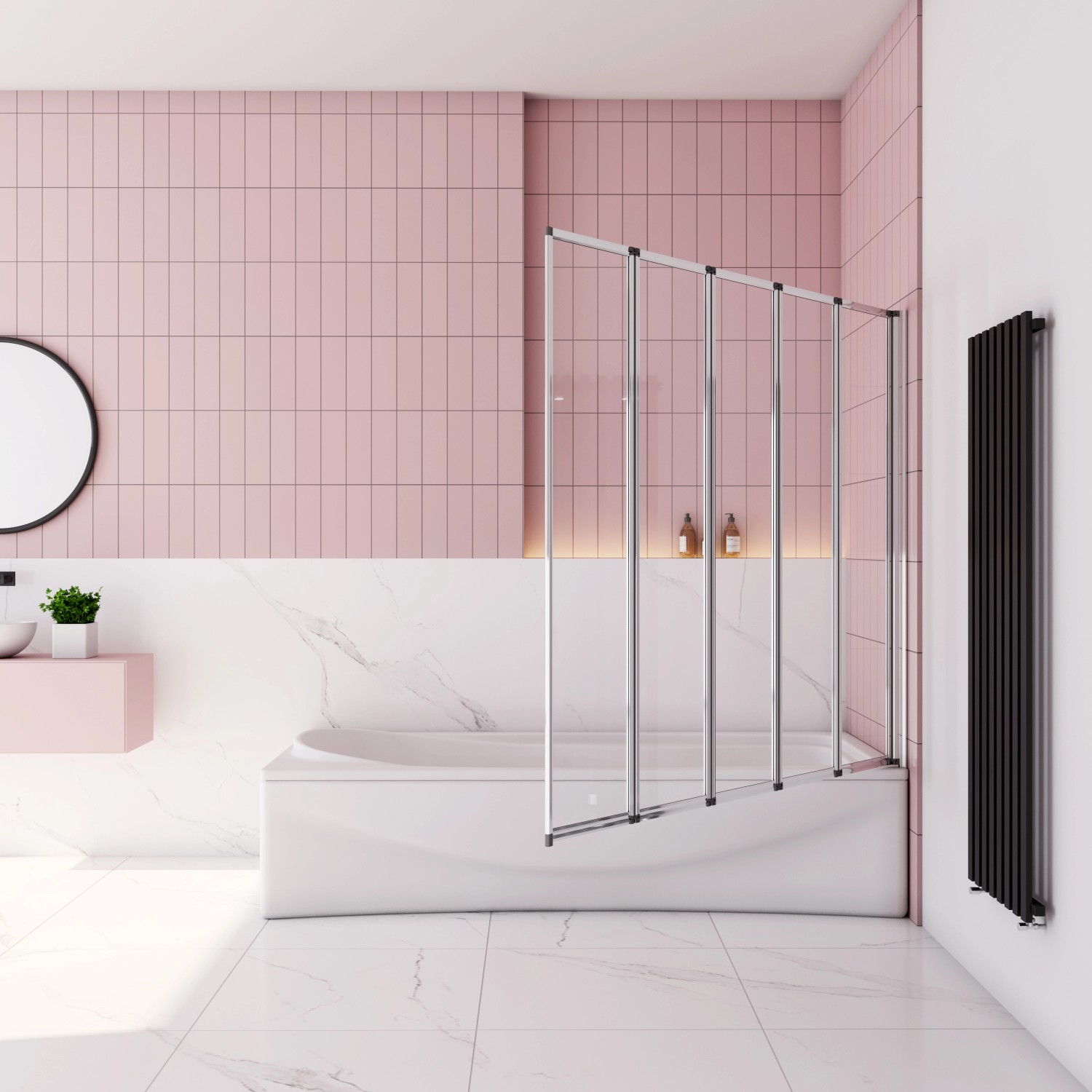 AICA 5-teilige Duschtrennwand aus Glas als Badewannenaufsatz, 120x140cm.