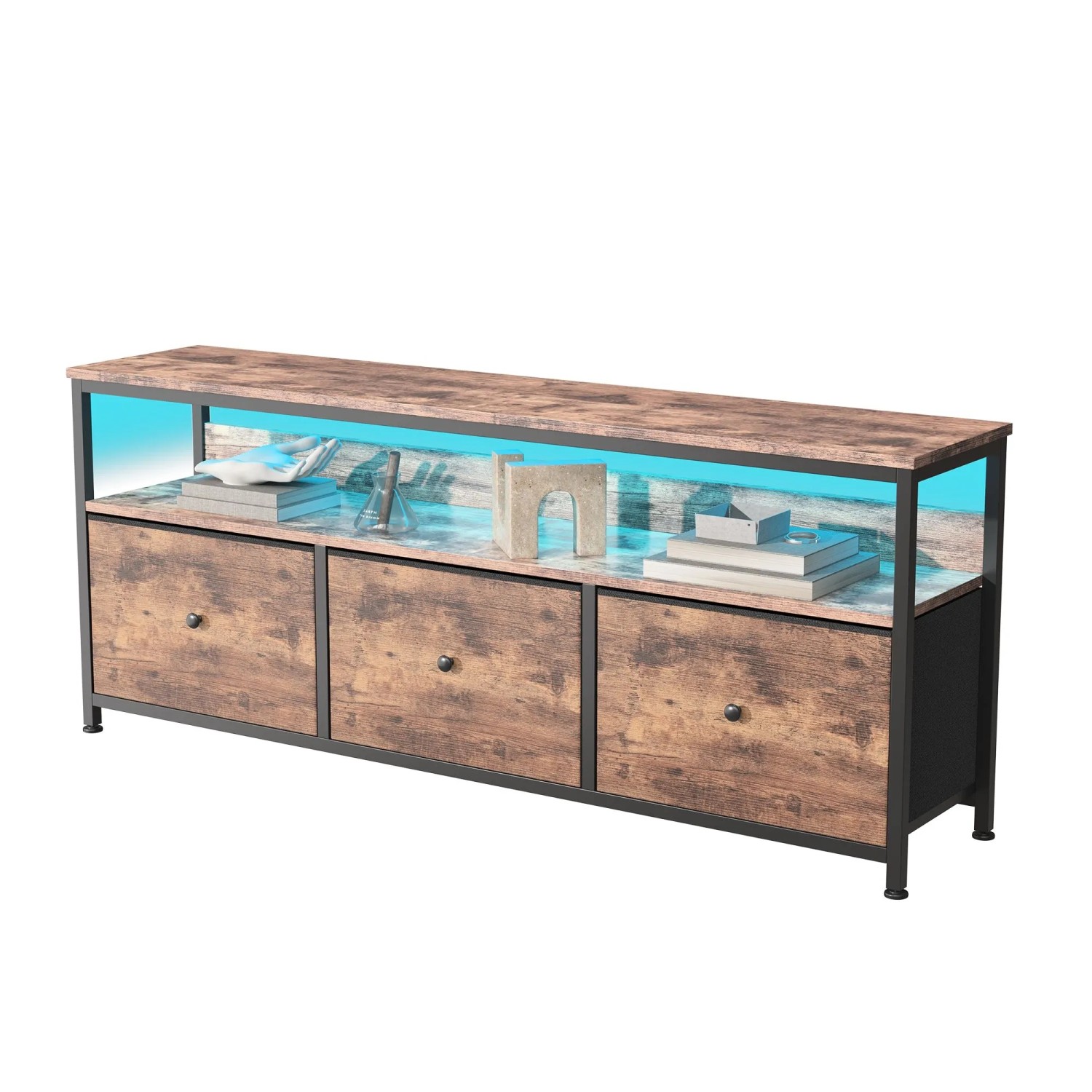 PXloue TV-Schrank Braun mit Schubladen und Verstellbaren LED-Lichtern für Wohnzimmer