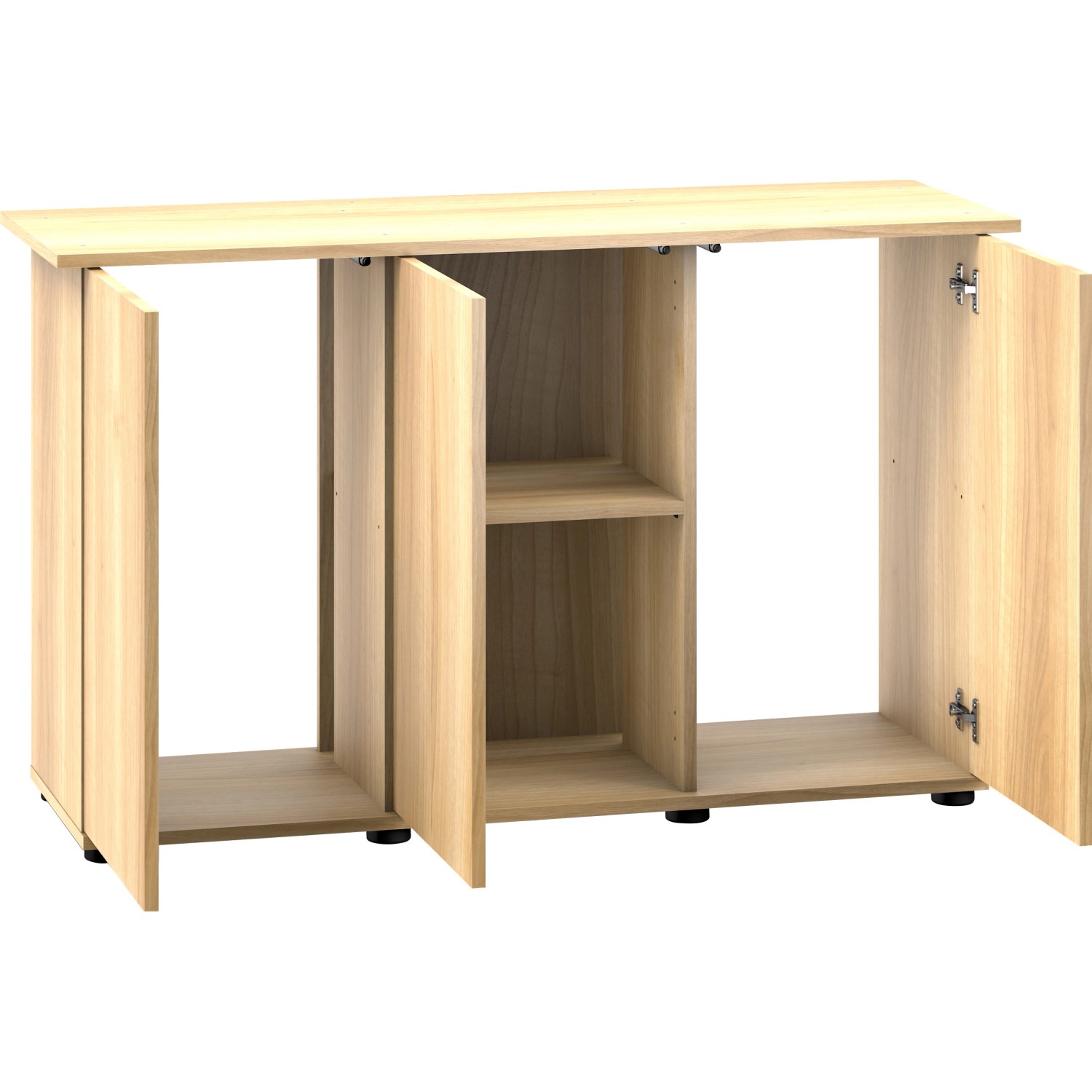 Juwel Aquariumunterschrank SBX Rio 240, helles Holz, mit offenen und geschlossenen Fächern.