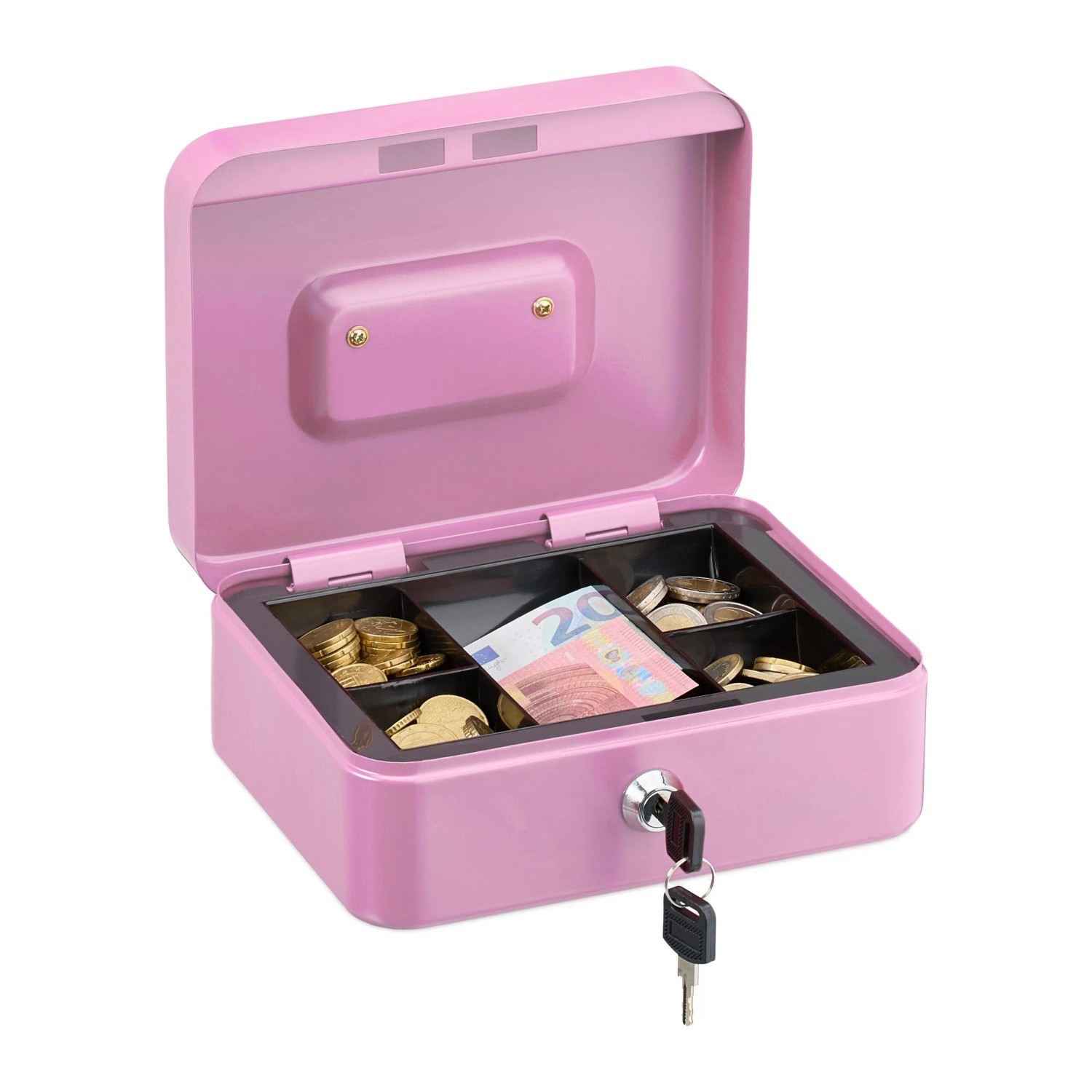 Relaxdays Geldkassette Eisen Pink Abschließbar Mit Tragegriff 8,5 cm x 20 cm x 17 cm 0,8 kg