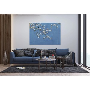 Sanders & Sanders Fototapete Blütenzweige in Graublau (1.1x1.55m) im Wohnzimmer.