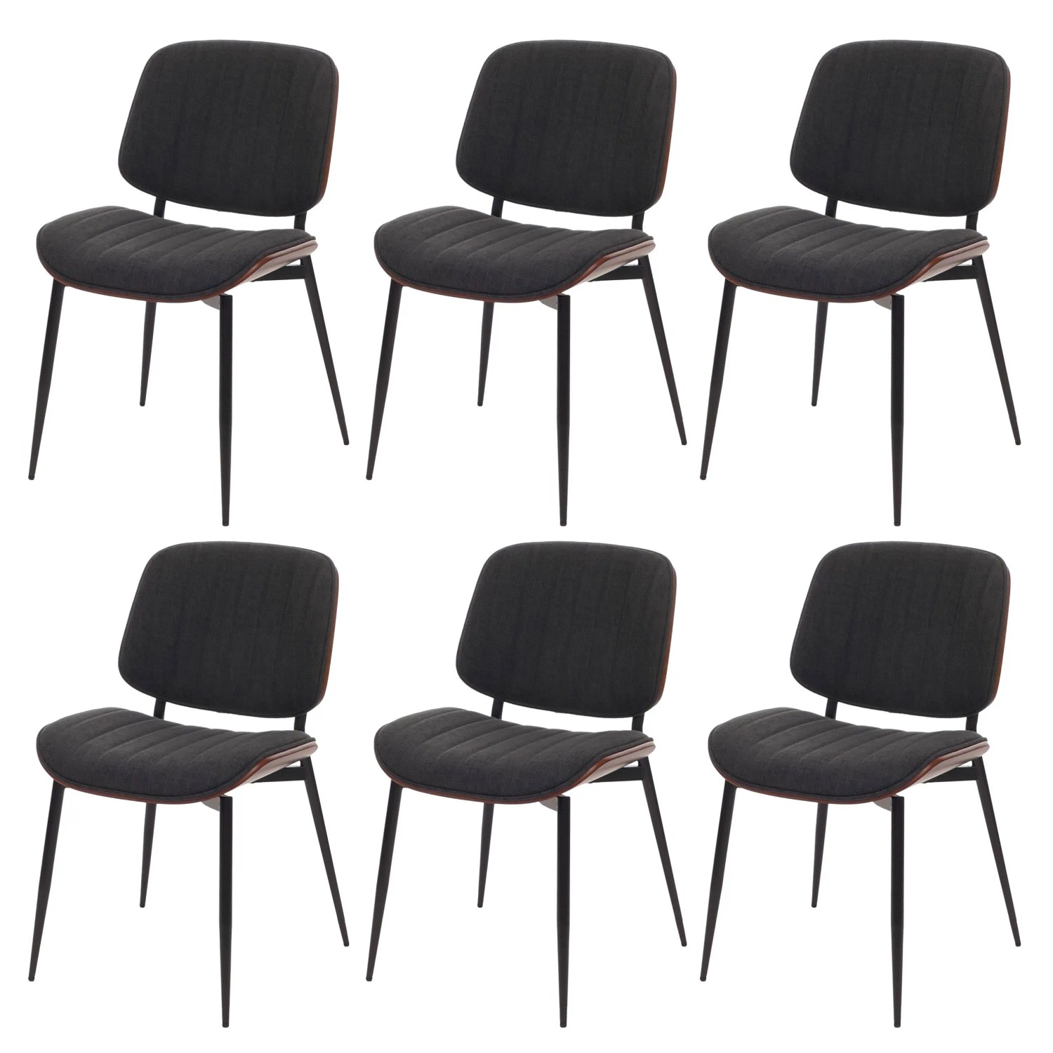 MCW Esszimmerstuhl O44 6er-Set Walnuss-Optik Dunkelgrau