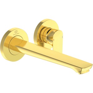 Ideal Standard Connect Air Waschtischarmatur, Wandmontage, Ausladung 22,5 cm, gebürstetes Gold.
