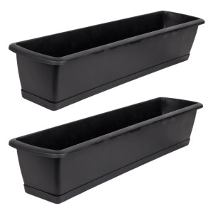BigDean 2er Set Blumenkasten Mit Untersetzer 60 Cm Lang Anthrazit Aus PP Kunststoff Balkon Pflanzkasten Schmal Balkonkasten BigDean 2er Set Blumenkasten mit Untersetzer 60 cm lang anthrazit - aus PP-Kunststoff - Balkon Pflanzkasten schmal Balkonkasten