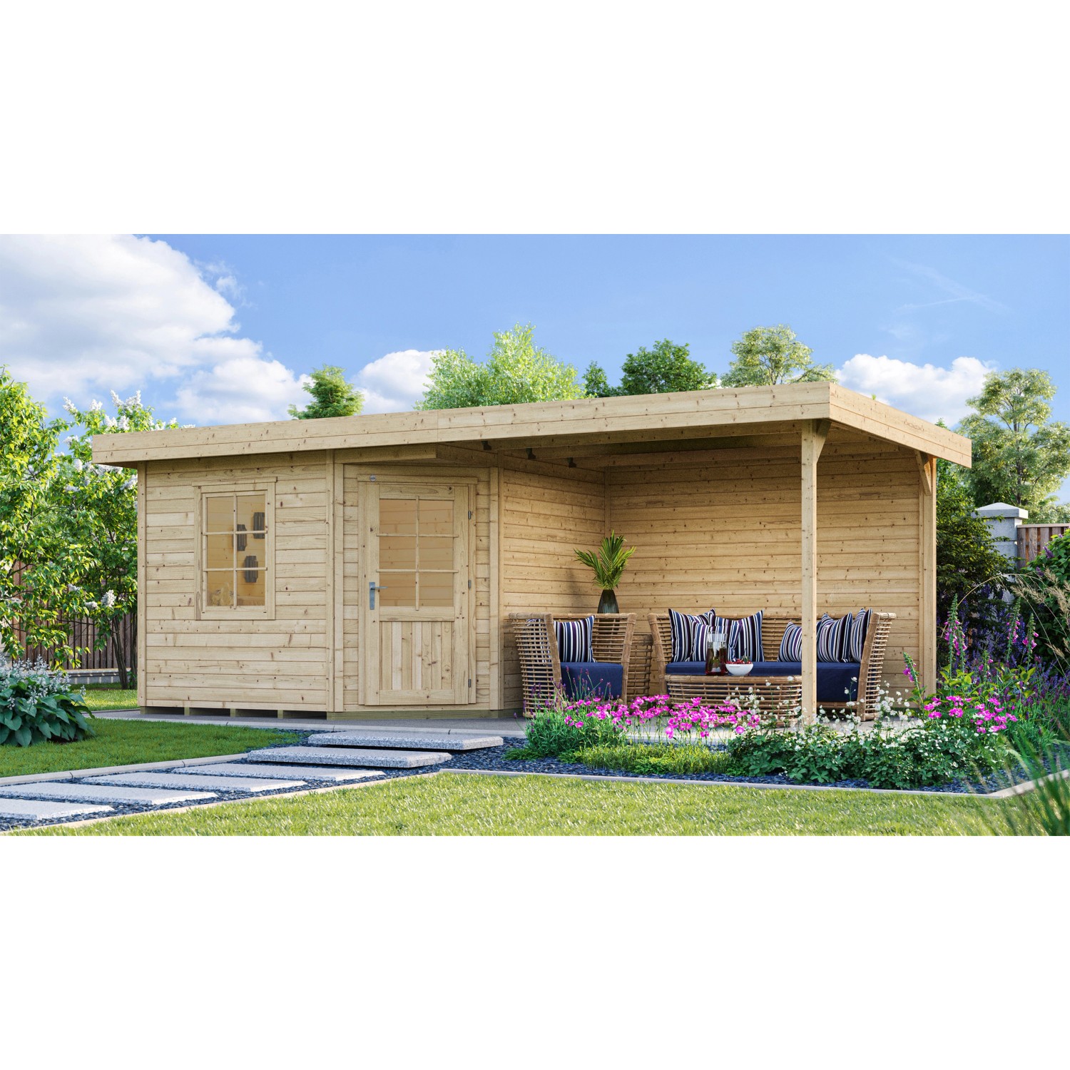 Weka Holz-Gartenhaus/Gerätehaus Flachdach Unbehandelt 593 cm x 339 cm