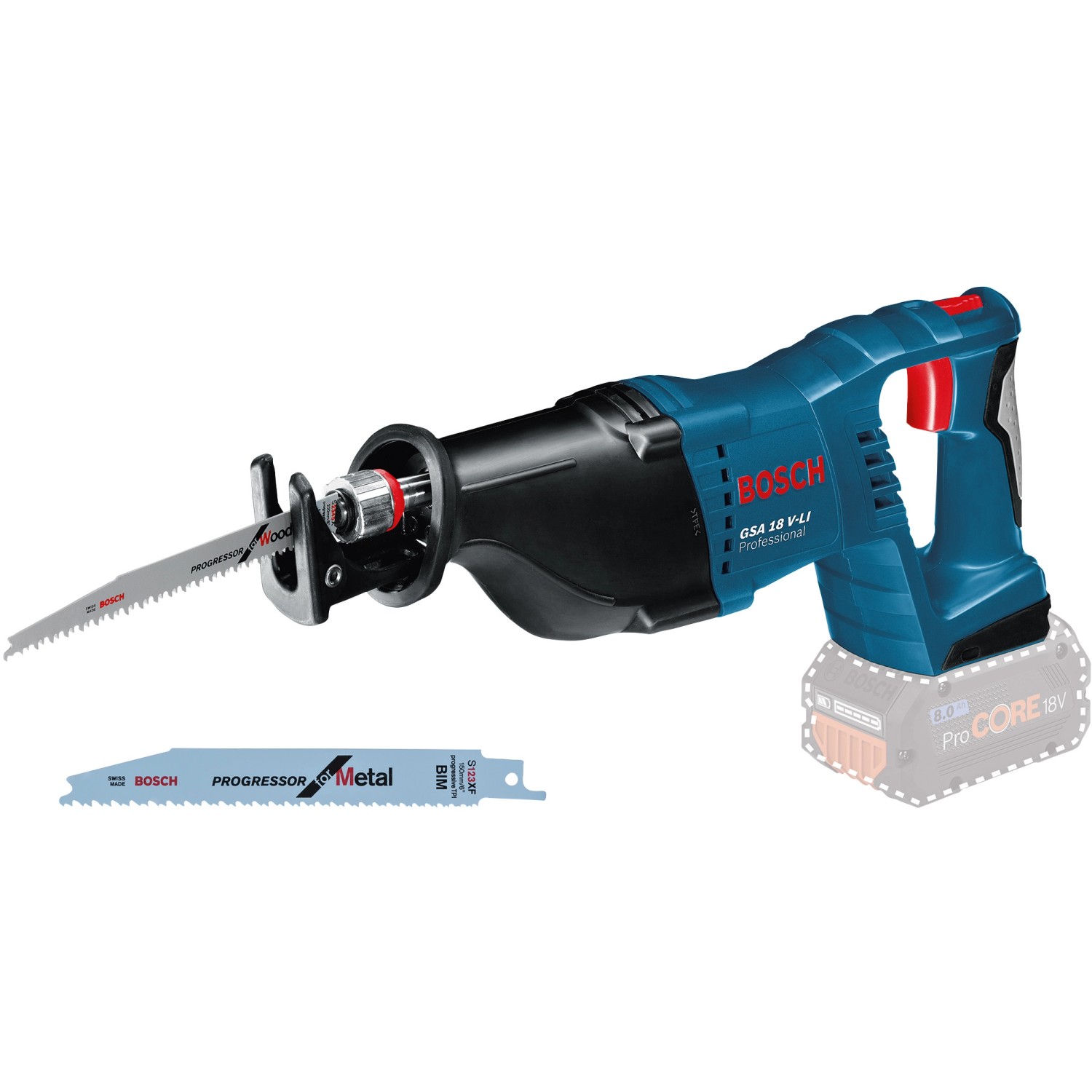 Bosch Professional Akku-Säbelsäge GSA 18 V-Li Solo mit 2 x Säbelsägeblatt