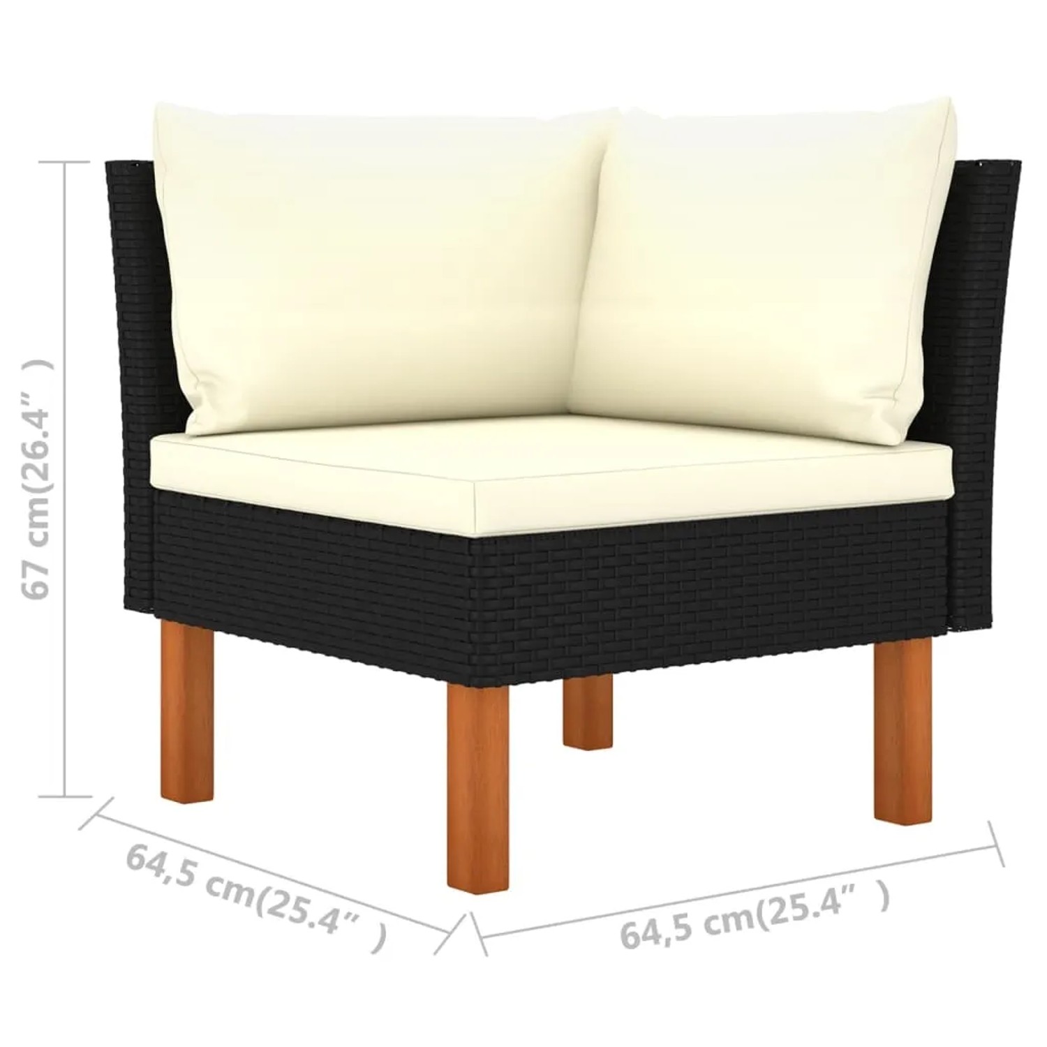 vidaXL Gartenmöbel: Schwarzes Lounge-Eckteil aus Rattan mit cremefarbenen Kissen.