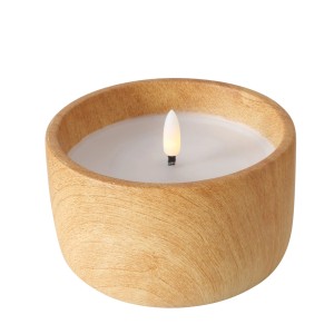 Boltze Home LED-Kerze Yuna, flache Form, Ø 12 cm, Holzoptik.