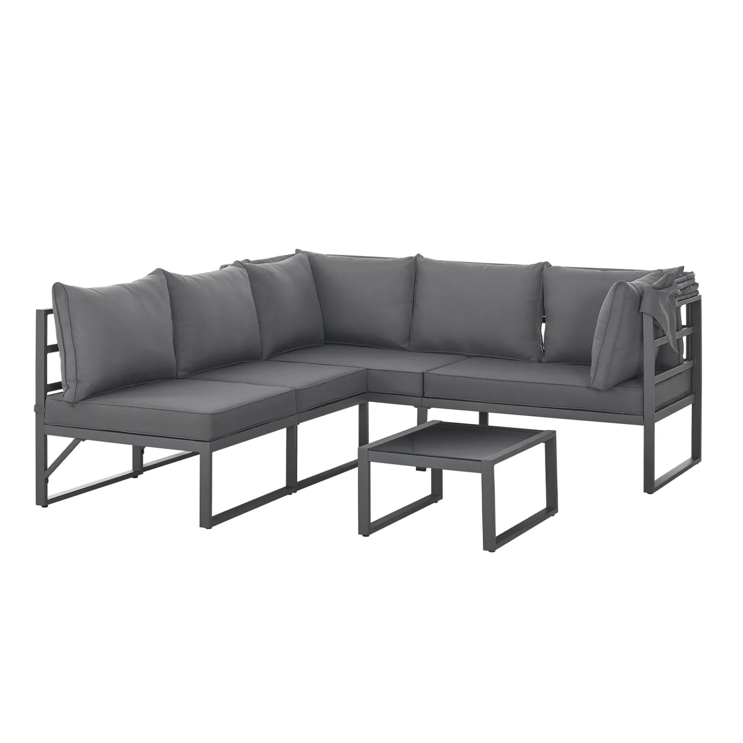 Graues Svita Maui Gartenmöbel Lounge Set mit Sofa, Sesseln und Tisch.