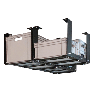 Schulte Deckenregal 3er, schwarz, mit Kunststoffboxen. Ideal zur Deckenmontage für mehr Stauraum.