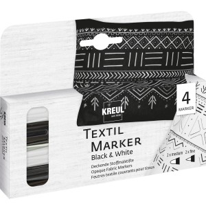 Kreul Textil Marker Set, 4 Stifte in Schwarz und Weiß, für Stoffmalerei.