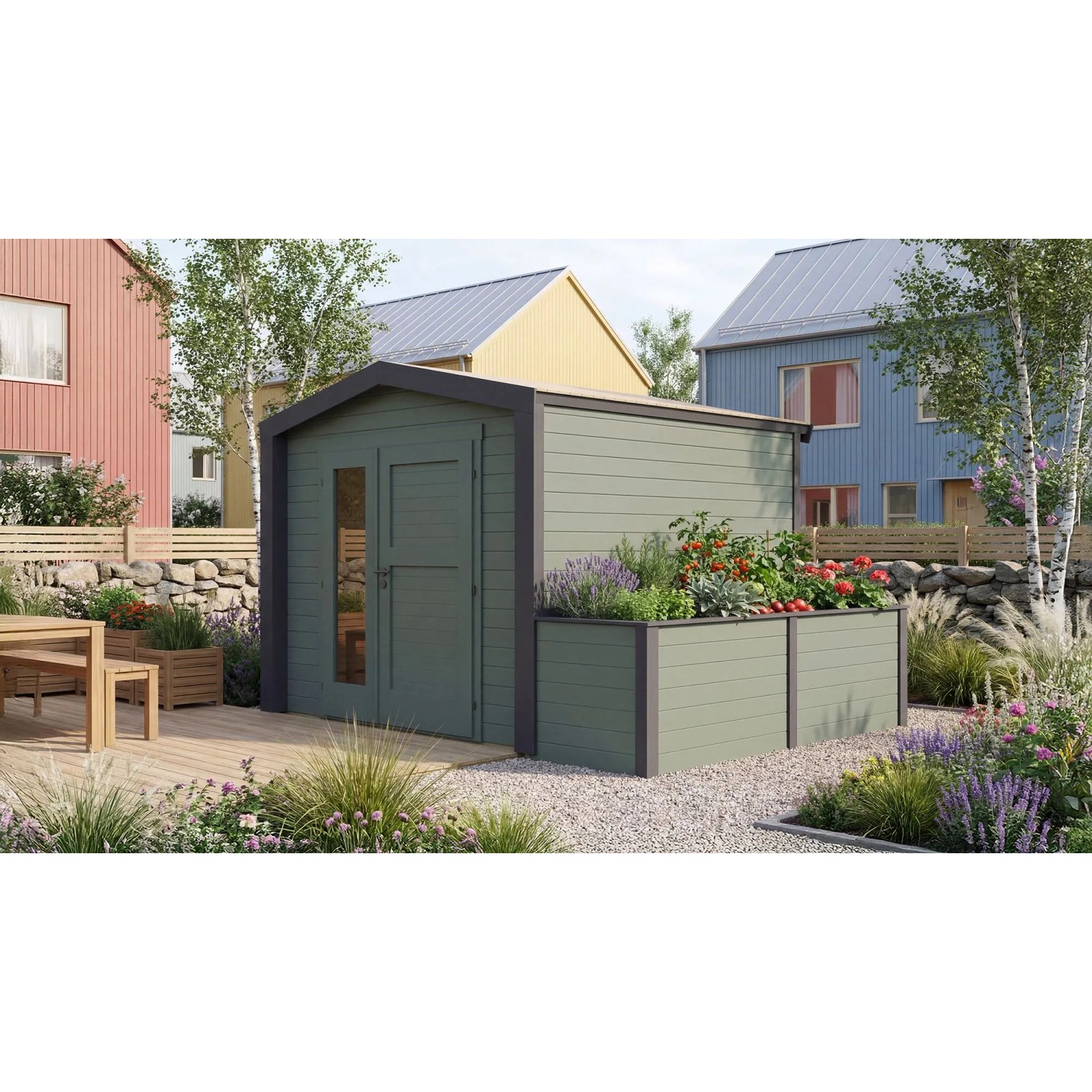 Weka Holz-Gartenhaus Killarney Satteldach Grau-Grün Lasiert 334 cm x 263 cm