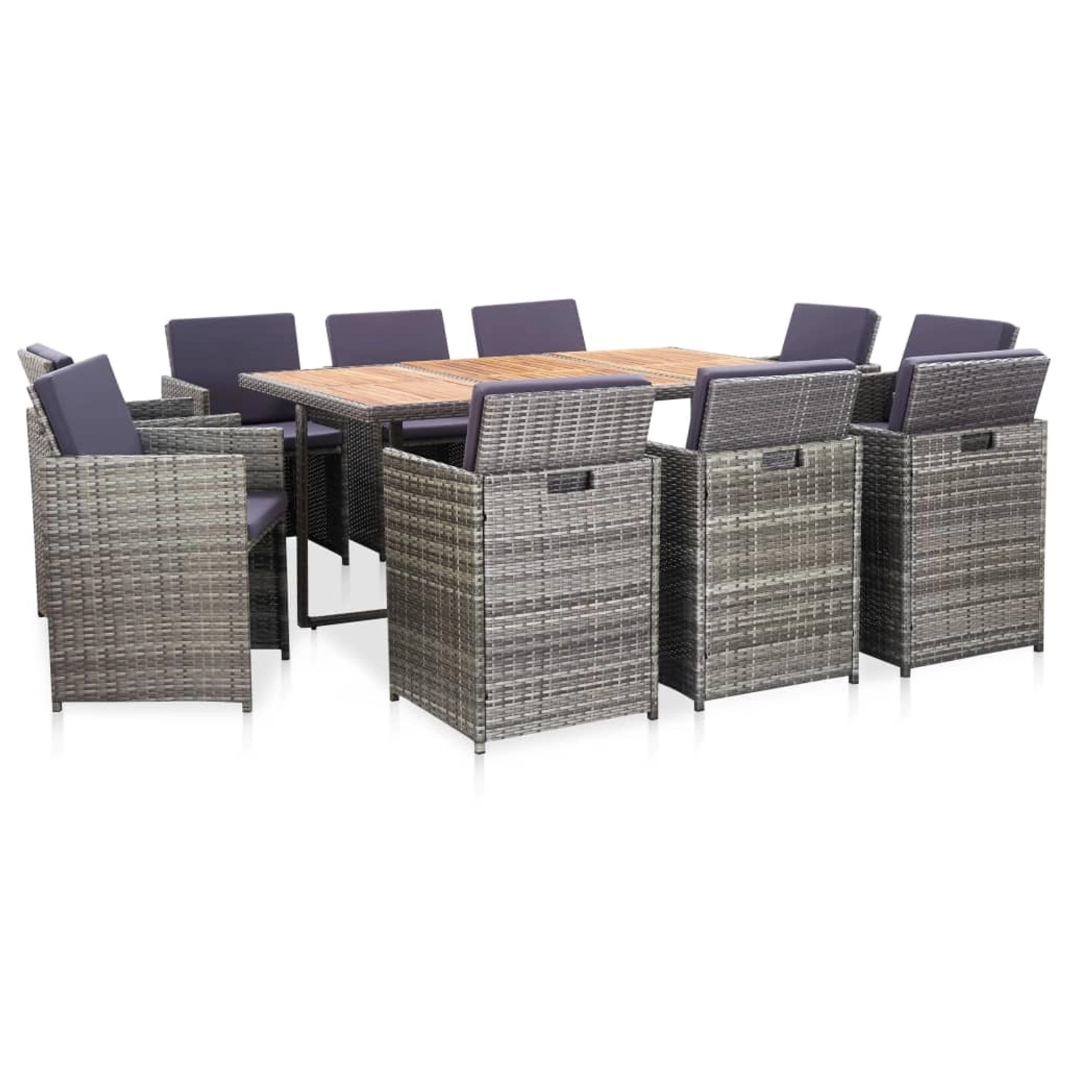 vidaXL 11-Tlg Garten-Essgruppe mit Auflagen Poly Rattan Grau 46380