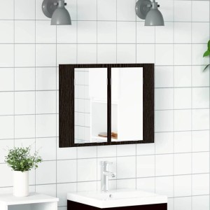 vidaXL Spiegelschrank in Schwarz Eichen-Optik, 60x45cm, mit zwei Türen und Innenregalen.