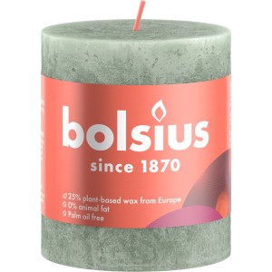 Bolsius Rustik-Kerze Shine, Ø 6,8 cm, 8 cm hoch, jadegrün. Stumpenkerze für gemütliche Atmosphäre.