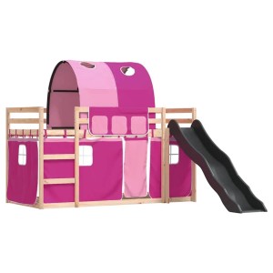vidaXL Etagenbett mit Rutsche und Gardinen Rosa 90x190 cm 3284154