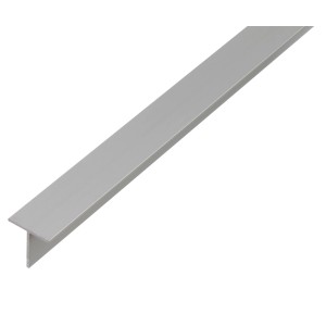 Silbernes T-Profil Aluminium, 20x20x2000 mm, ideal für Befestigungen und Rahmenkonstruktionen.