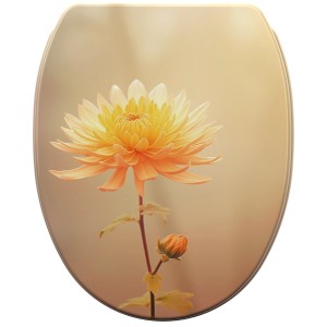 SANILO WC-Sitz Mum mit Absenkautomatik und gelber Blüte.