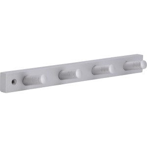 Siro Hakenleiste aus Buche, lackiert im Aluminiumeffekt, mit 4 Haken. Garderobenleiste für Flur und mehr.