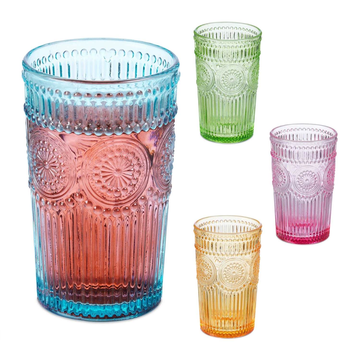 Relaxdays Trinkgläser 4er Set Glas Transparent Vintage 12,5 cm x 8 cm 300 g