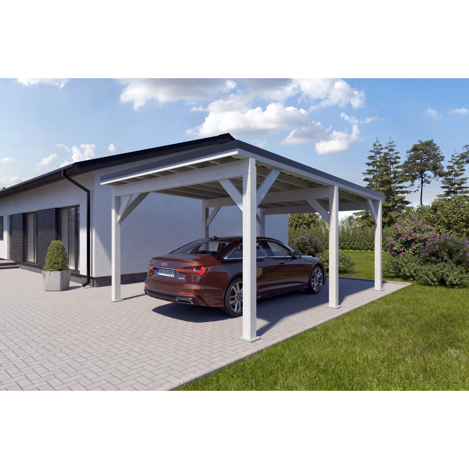 Holzbrüder Carport Ralf 24m² Reinweiß-Schwarz günstig online kaufen