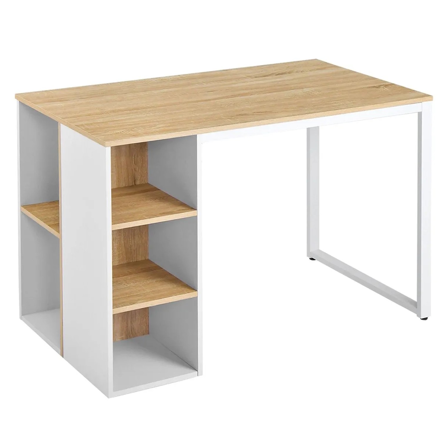 Costway Schreibtisch mit 5 Fächern & Metallrahmen Natur & Weiß