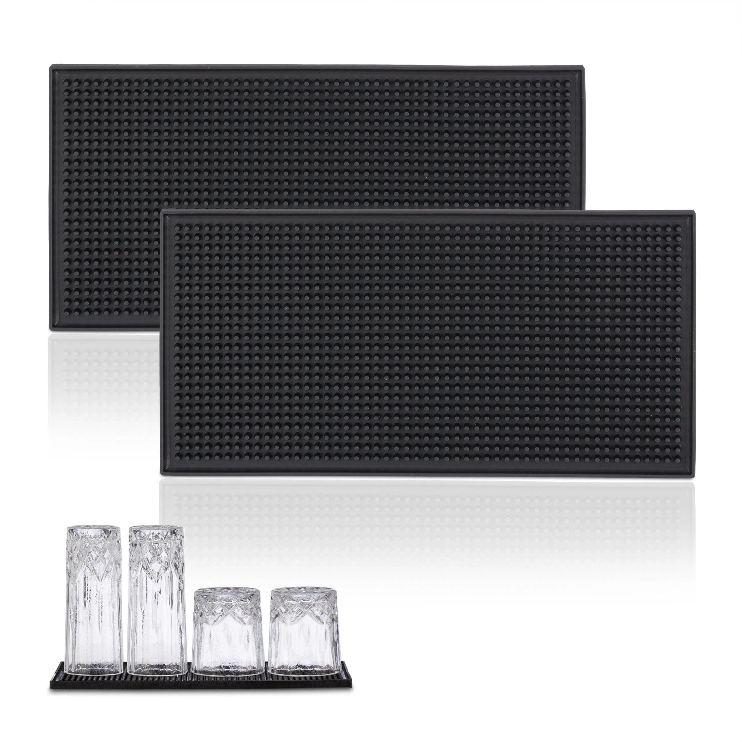Relaxdays Barmatte 2er Set PVC Schwarz Rutschfest 30 cm x 15 cm