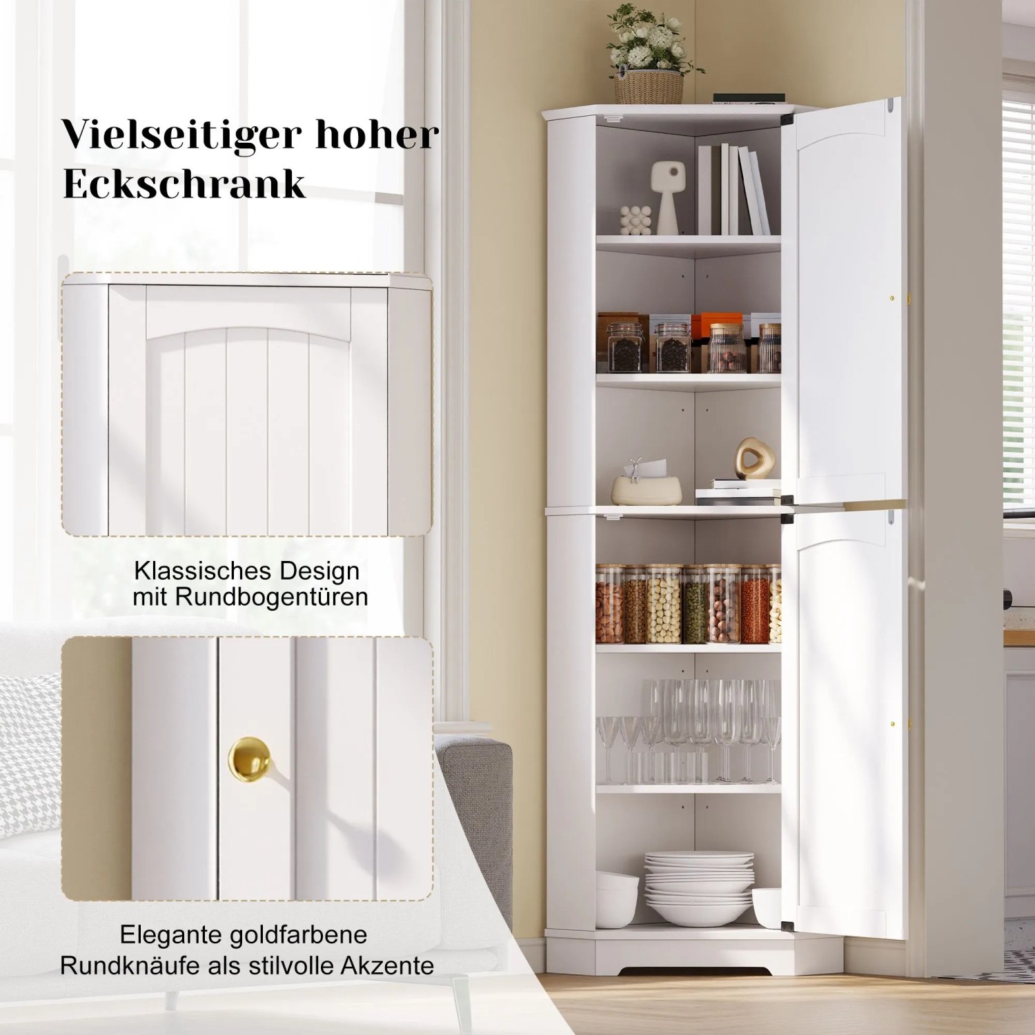 Merax Eckschrank 42x42x166 cm 2 Türen Verstellbare Einlegeböden_8