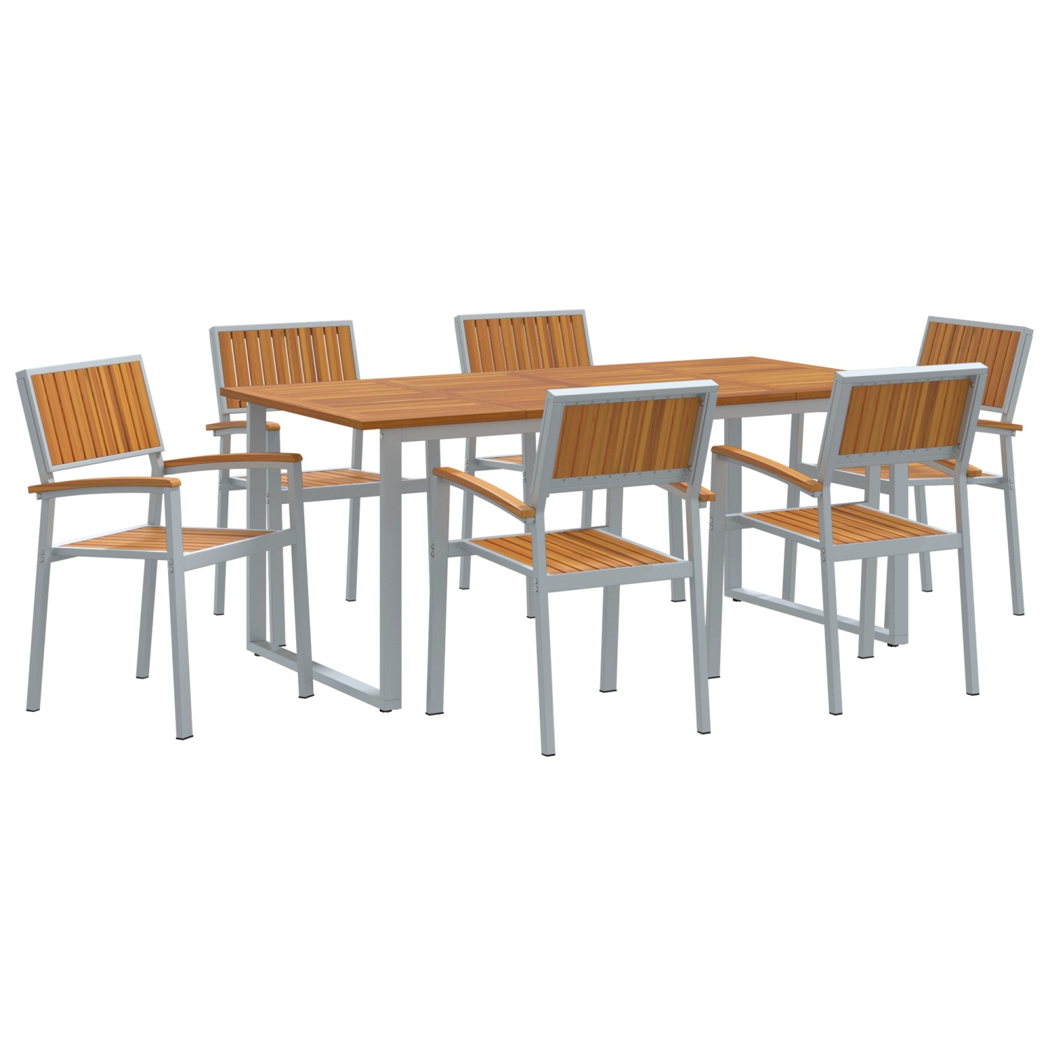 vidaXL 7-tlg Garten-Essgruppe Grau Stahl und Massivholz Akazie 3284356 günstig online kaufen